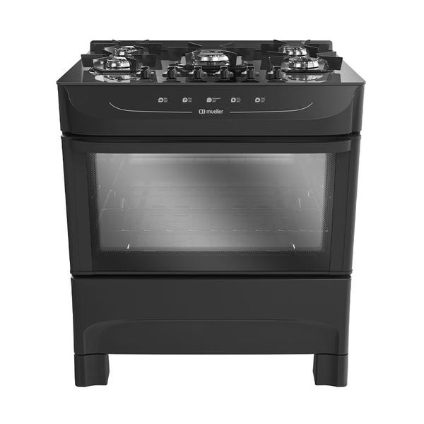 Fogão 5 Bocas a Gás Mueller MFV5BB Mesa de Vidro e Acendimento Automático Preto Fosco Bivo...