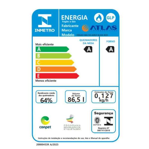 Imagem de Fogão 5 Bocas Agile Glass Bivolt Branco Atlas