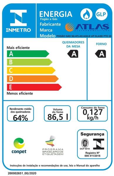 Imagem de Fogão 5 Bocas Atlas Agile Up Glass Preto com Mesa de Vidro - Bivolt