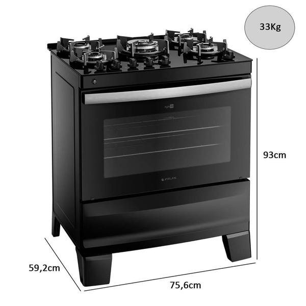 Imagem de Fogão 5 bocas Atlas de Piso Automático com Mesa de Vidro Forno 86,5L 2 Prateleiras Ágile Up