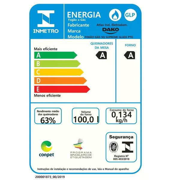 Imagem de Fogão 5 bocas Dako Supreme Glass Preto com mesa de vidro - Bivolt