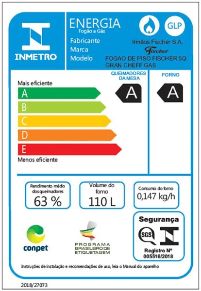 Imagem de Fogão 5 Bocas Gran Cheff Bivolt Gás Fischer