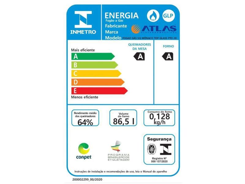 Imagem de Fogão 5 Bocas Mesa de Vidro Atlas Preto Acendimento Automático Mônaco Top Glass