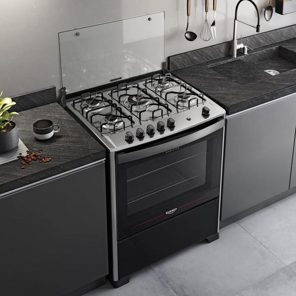 Imagem de Fogão 5 Bocas Preto com Mesa de Inox Dako Magister Bivolt