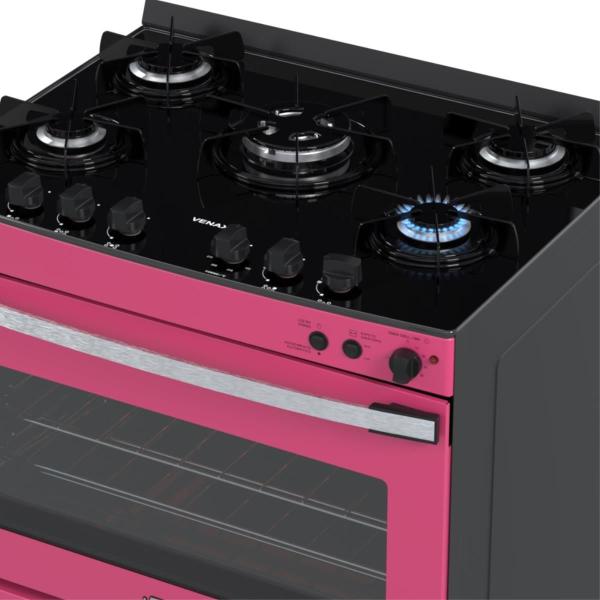 Imagem de Fogao 5 Bocas Venax Gaudi Vetro Vitreo Pink Gas Glp