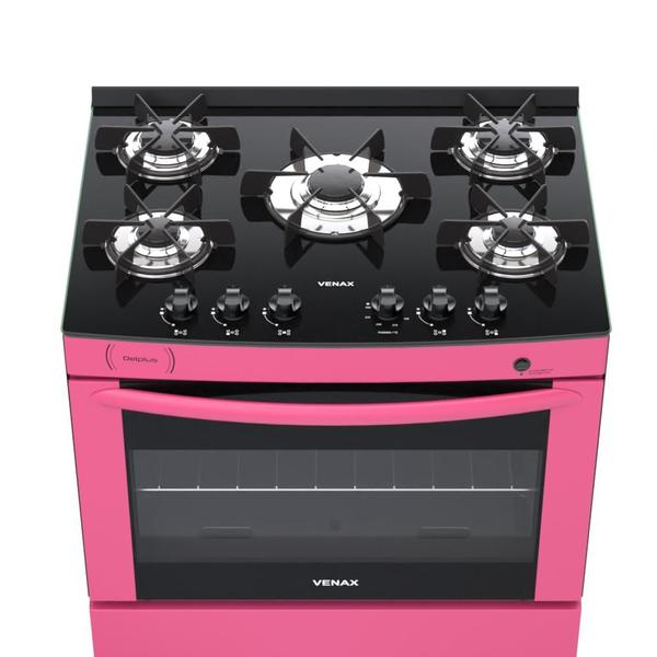 Imagem de Fogao a Gas 5 Bocas Venax Delplus Vitreo BL Pink