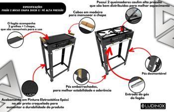 Imagem de Fogão A Gás Alta Pressão 2 Bocas Com Chapa E Mesa