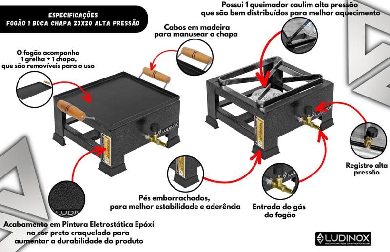 Imagem de Fogão A Gás Camping Alta Pressão 1 Boca 20x20 Caminhoneiro Oferta