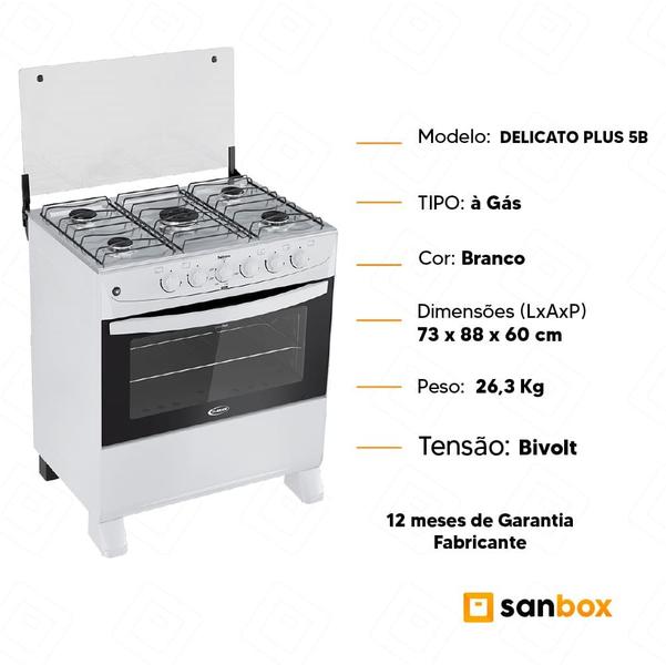 Imagem de Fogão a Gás Clarice Delicato Plus 5 Bocas Mesa Inox Easy Clean-Bivolt