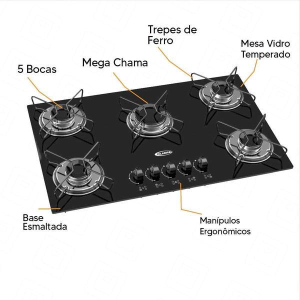 Imagem de Fogão a Gas Cooktop Clarice 5 Boca MC Base Esmaltadas-Inox