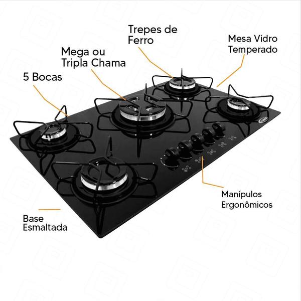 Imagem de Fogão a Gas Cooktop Clarice 5 Boca TC Base Esmaltadas-PRETO 