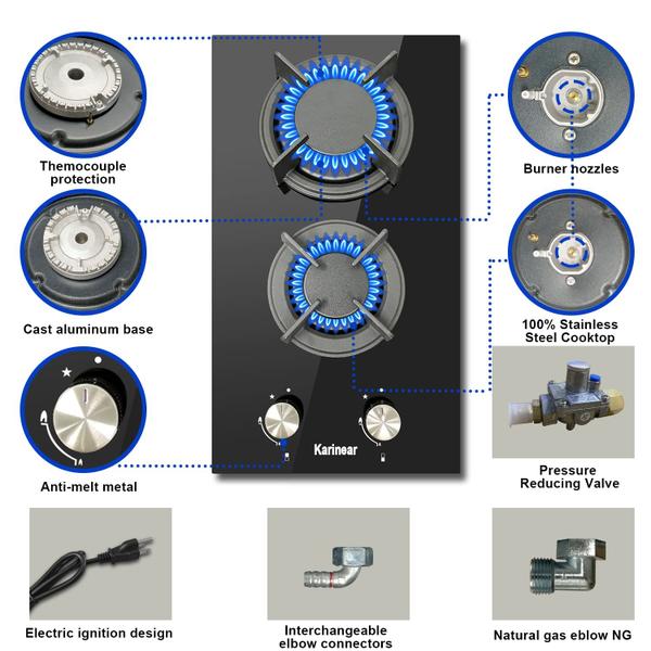 Imagem de Fogão a gás Karinear 2 queimadores a propano/NG 30cm de vidro temperado