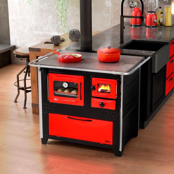 Imagem de Fogão a Lenha com Forno E 99 x 66 Cm Caixa de Lenha Prime Box Aço Inox Preto Vermelho - Hidro