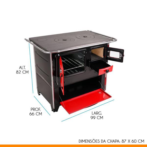 Imagem de Fogão a Lenha com Forno E 99 x 66 Cm Caixa de Lenha Prime Box Aço Inox Preto Vermelho - Hidro