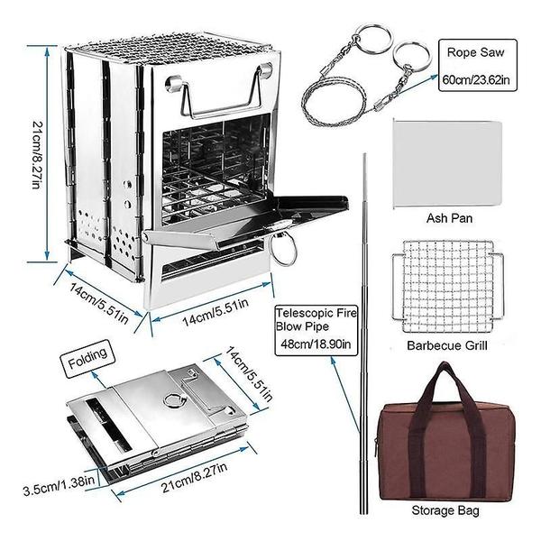 Imagem de Fogão a lenha de acampamento Wokex portátil dobrável em aço inoxidável
