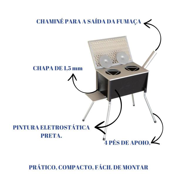 Imagem de Fogão a Lenha duas Bocas Portátil e Churrasqueira