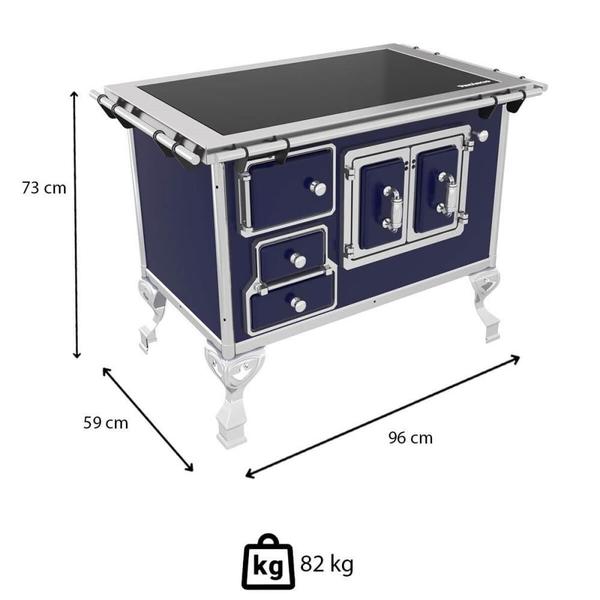 Imagem de Fogão A Lenha Venâncio Tradicional Nº2 Vitroceramico Azul Saída Direito Porta Dupla 47362