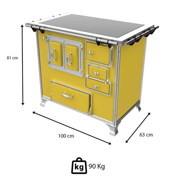 Imagem de Fogão A Lenha Venâncio Tradicional Nº2 Vitrocerâmico Com Gabinete Amarelo Porta Dupla Esquerdo 35950