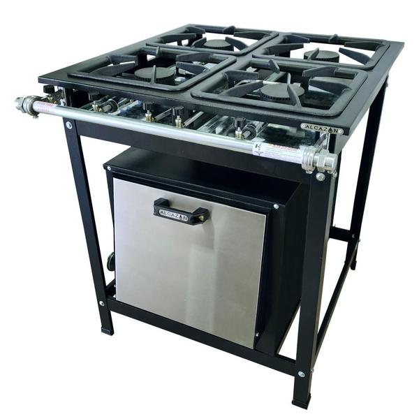 Fogão Alta Pressão 4 Bocas Alcazon com Forno 60 Litros Tampa Inox ACZ-009+ACZF-002 Imagem de Fogão Alta Pressão 4 Bocas Alcazon com Forno 60 Litros Tampa Inox ACZ-009+ACZF-002
