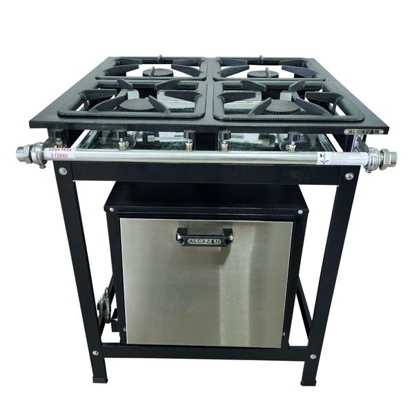 Fogão Alta Pressão 4 Bocas Alcazon com Forno 60 Litros Tampa Inox ACZ-009+ACZF-002 Imagem de Fogão Alta Pressão 4 Bocas Alcazon com Forno 60 Litros Tampa Inox ACZ-009+ACZF-002