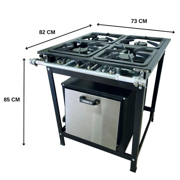 Fogão Alta Pressão 4 Bocas Alcazon com Forno 60 Litros Tampa Inox ACZ-009+ACZF-002 Imagem de Fogão Alta Pressão 4 Bocas Alcazon com Forno 60 Litros Tampa Inox ACZ-009+ACZF-002