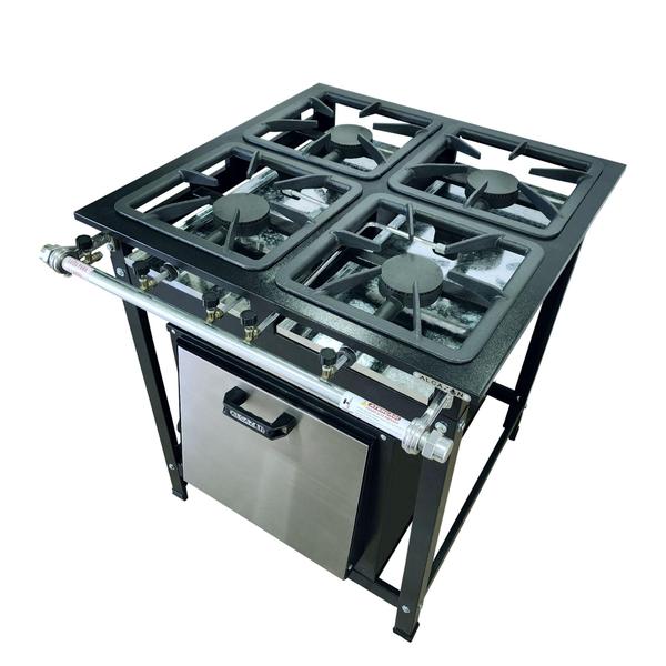 Fogão Alta Pressão 4 Bocas Alcazon com Forno 60 Litros Tampa Inox ACZ-009+ACZF-002 Imagem de Fogão Alta Pressão 4 Bocas Alcazon com Forno 60 Litros Tampa Inox ACZ-009+ACZF-002