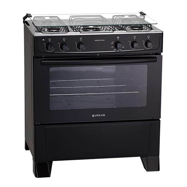 Fogão Atlas 5 Bocas Mônaco Plus com Mesa Inox e Acendimento Automático Preto Bivolt Fogão Atlas 5 Bocas Mônaco Plus com Mesa Inox e Acendimento Automático Preto Bivolt