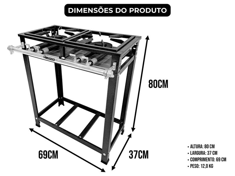 Imagem de Fogão Baixa Pressão Profissional 2 Bocas Industrial Qm duplo Grelha 30x30