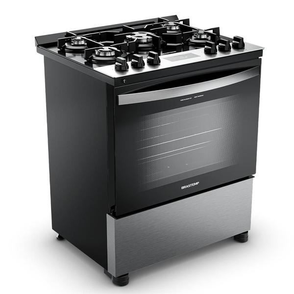 Imagem de Fogão Brastemp 5 Bocas Cor Inox Com Mesa de Vidro, Turbo Chama e Timer - BFS5XAR