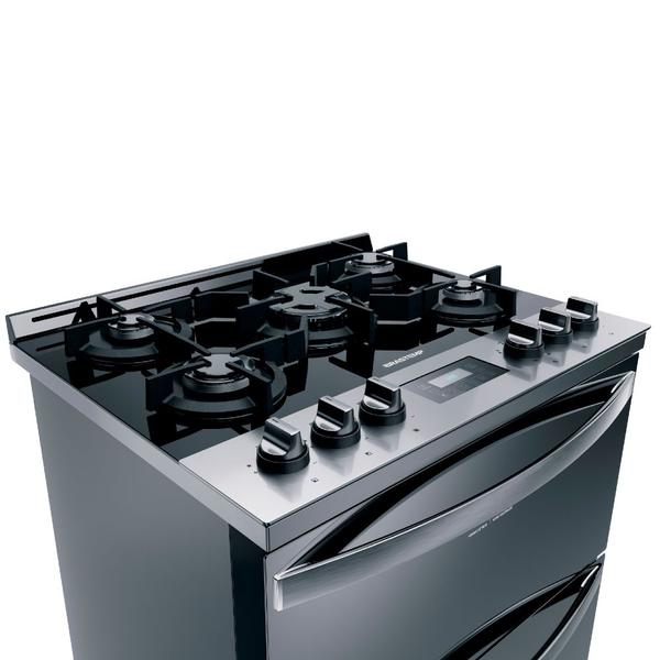 Imagem de Fogão Brastemp 5 Bocas Duplo Forno Cor Inox Com Mesa De Vidro E Touch Timer Com Autodesligamento   - BFD5VCR