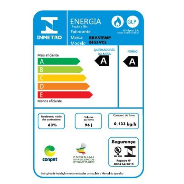 Imagem de Fogão Brastemp 5 Bocas Preto Com Mesa de Vidro e Turbo Chama - BFS5VCE