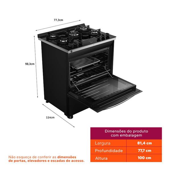 Imagem de Fogão Brastemp 5 Bocas Preto Com Mesa de Vidro, Função Air Fryer e Turbo Chama - BFS5LAE