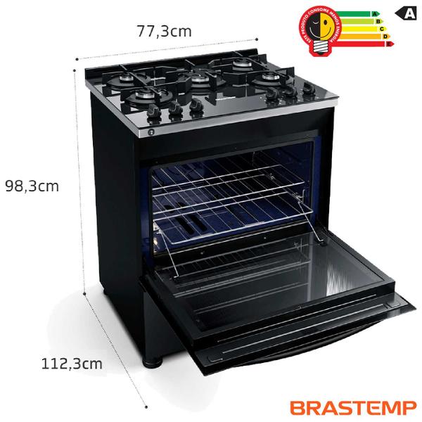 Imagem de Fogão Brastemp 5 Bocas Preto com Turbo Chama com Mesa de Vidro - BFS5VCE