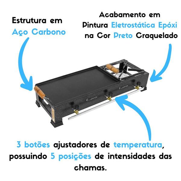 Imagem de Fogão com Chapa de 3 Bocas Alta Pressão Ludinox  