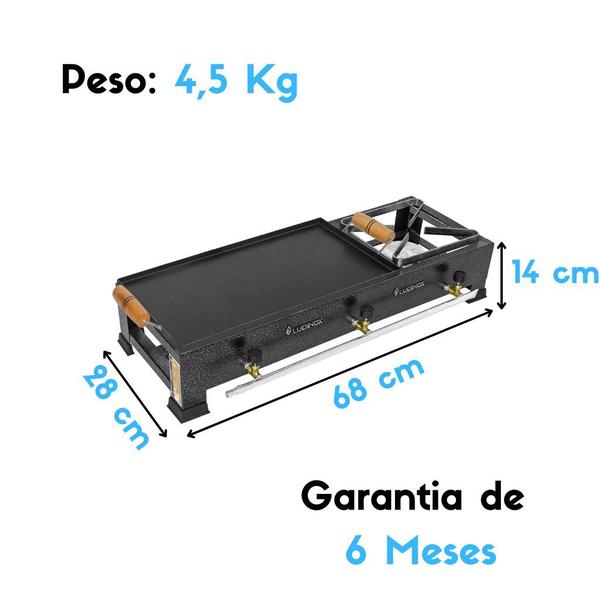 Imagem de Fogão com Chapa de 3 Bocas Alta Pressão Ludinox  