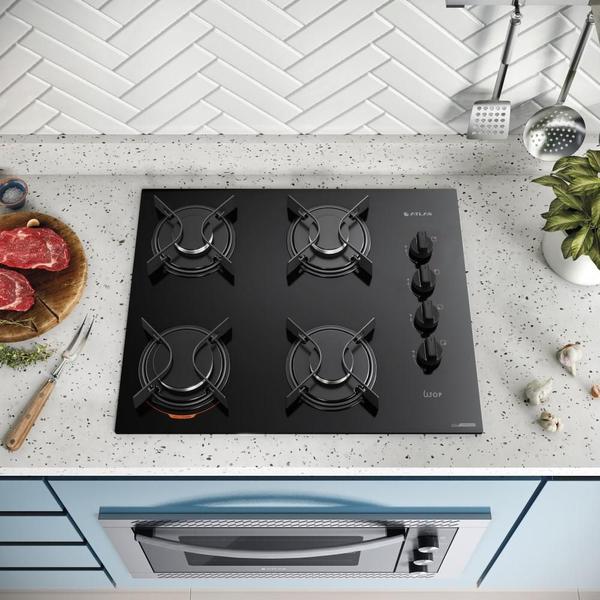 Imagem de Fogão Cooktop 4 Bocas a Gás Atlas U Top com Mesa de Vidro Bivolt Preto