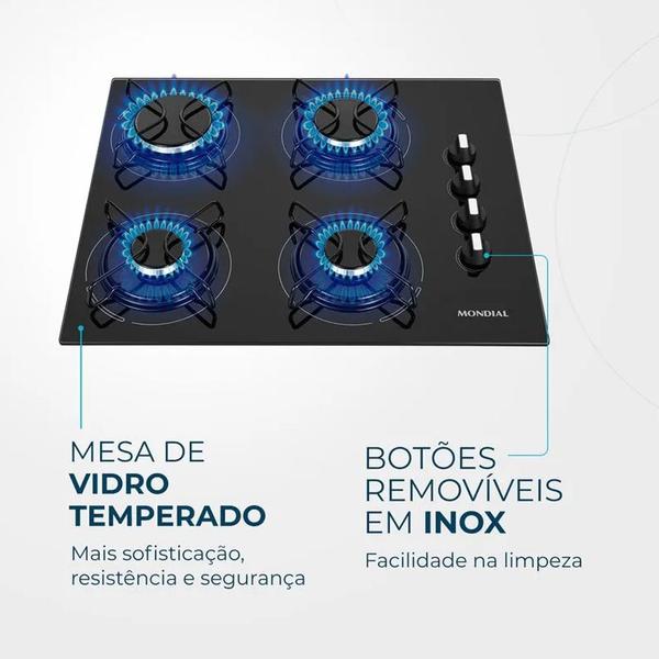 Imagem de Fogão Cooktop 4 Bocas a Gás Mondial CTG-01 Preto/Inox Bivolt