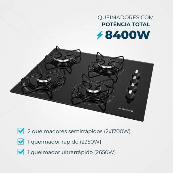 Imagem de Fogão Cooktop 4 Bocas a Gás Mondial CTG-01 Preto/Inox Bivolt