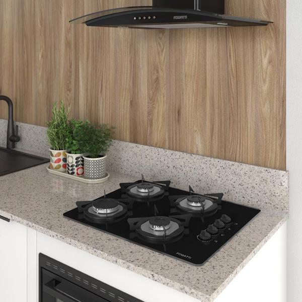 Imagem de Fogão Cooktop 4 Bocas Fogatti a Gás GLP Mesa em Vidro Preto