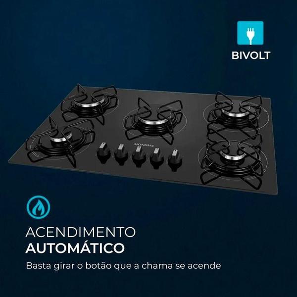 Imagem de Fogão Cooktop 5 Bocas A Gás Mondial Ctg-02 Preto-inox Bivolt