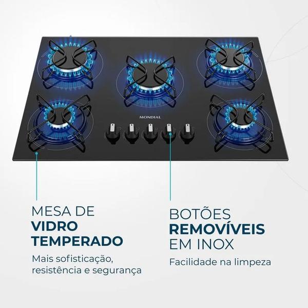 Imagem de Fogão Cooktop 5 Bocas a Gás Mondial CTG-02 Preto/Inox Bivolt