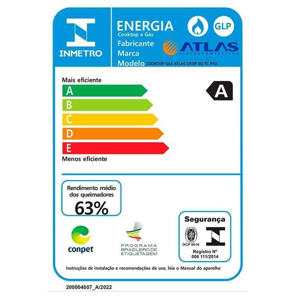 Imagem de Fogão Cooktop 5 bocas Atlas U Top Superautomático Vidro Temperado