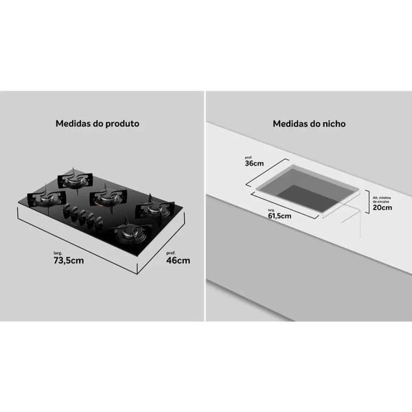 Imagem de Fogão Cooktop 5 Bocas Embutir Mega Tripla Chama Atlas Bivolt