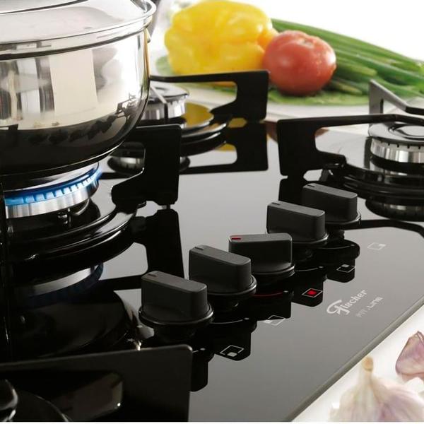 Imagem de Fogão Cooktop 5 Bocas Fischer 5Q FIT LINE Gás Mesa Vidro Preto BIVOLT