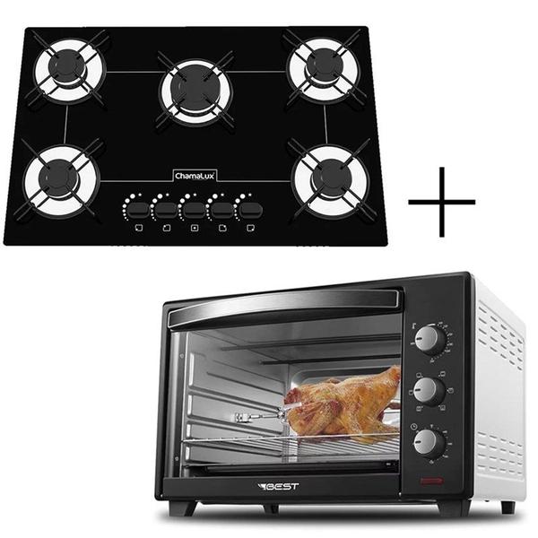 Imagem de Fogão Cooktop 5 Bocas Preto + Forno De Eletrico 60 Litros