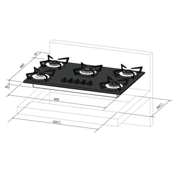 Imagem de Fogão Cooktop 5Q Gás Mesa Fischer Vidro