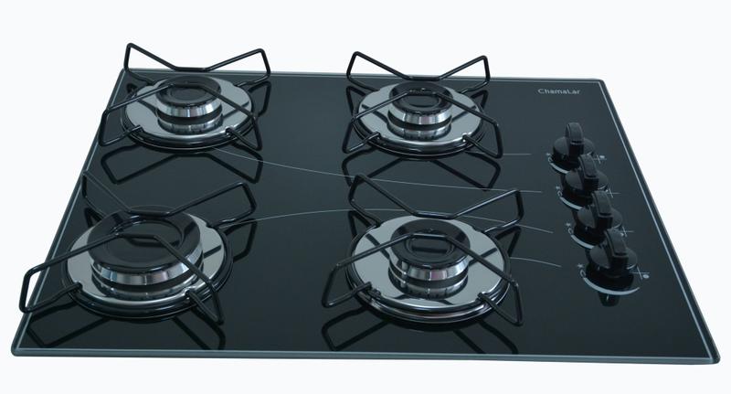 Imagem de Fogão Cooktop À Gás 4 Bocas ChamaLar Ultra Chama Vidro Bivolt