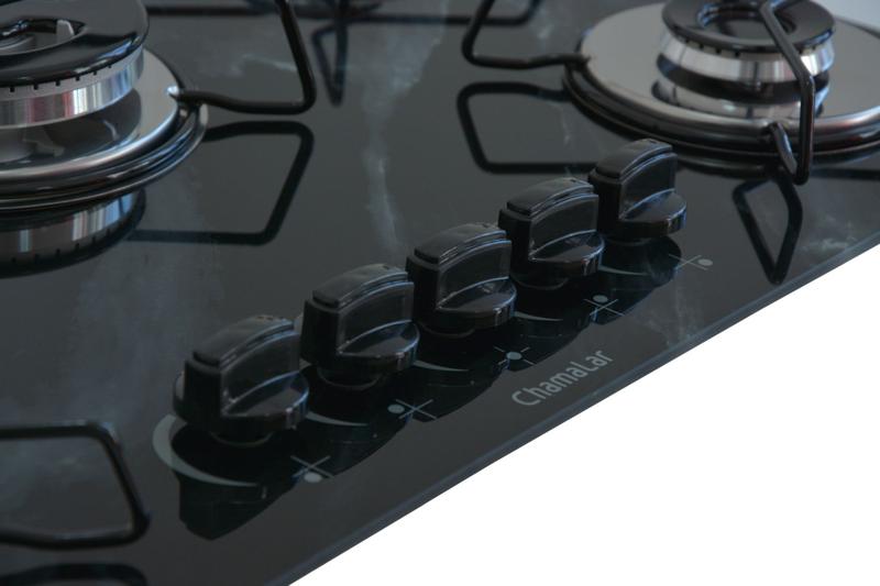 Imagem de Fogão Cooktop À Gás 5 Bocas Chamalar CO Tripla Chama Vidro Bivolt XP