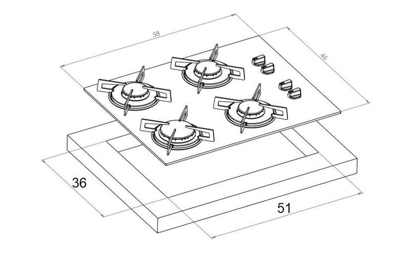 Imagem de Fogão cooktop a gás D&D 4 bocas amarelo - Acendimento automático