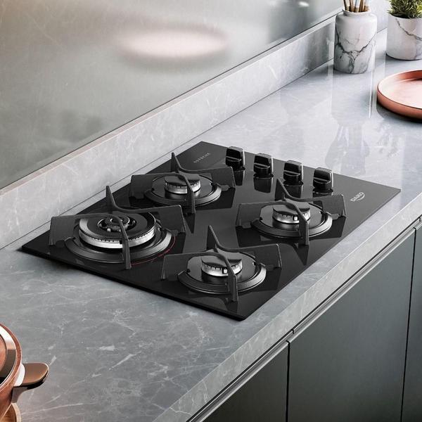 Imagem de Fogão Cooktop a Gás Dako Supreme 4 Bocas Mesa Vidro Temperado Acendimento Superautomático Bivolt